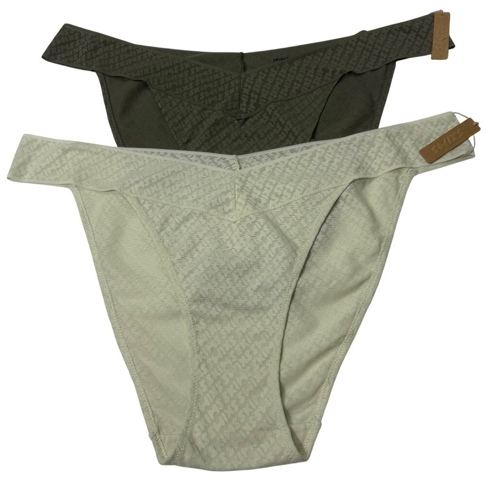SKIMS Logo Mesh Cheeky Brief Lot of 2 Bone Olive 3X